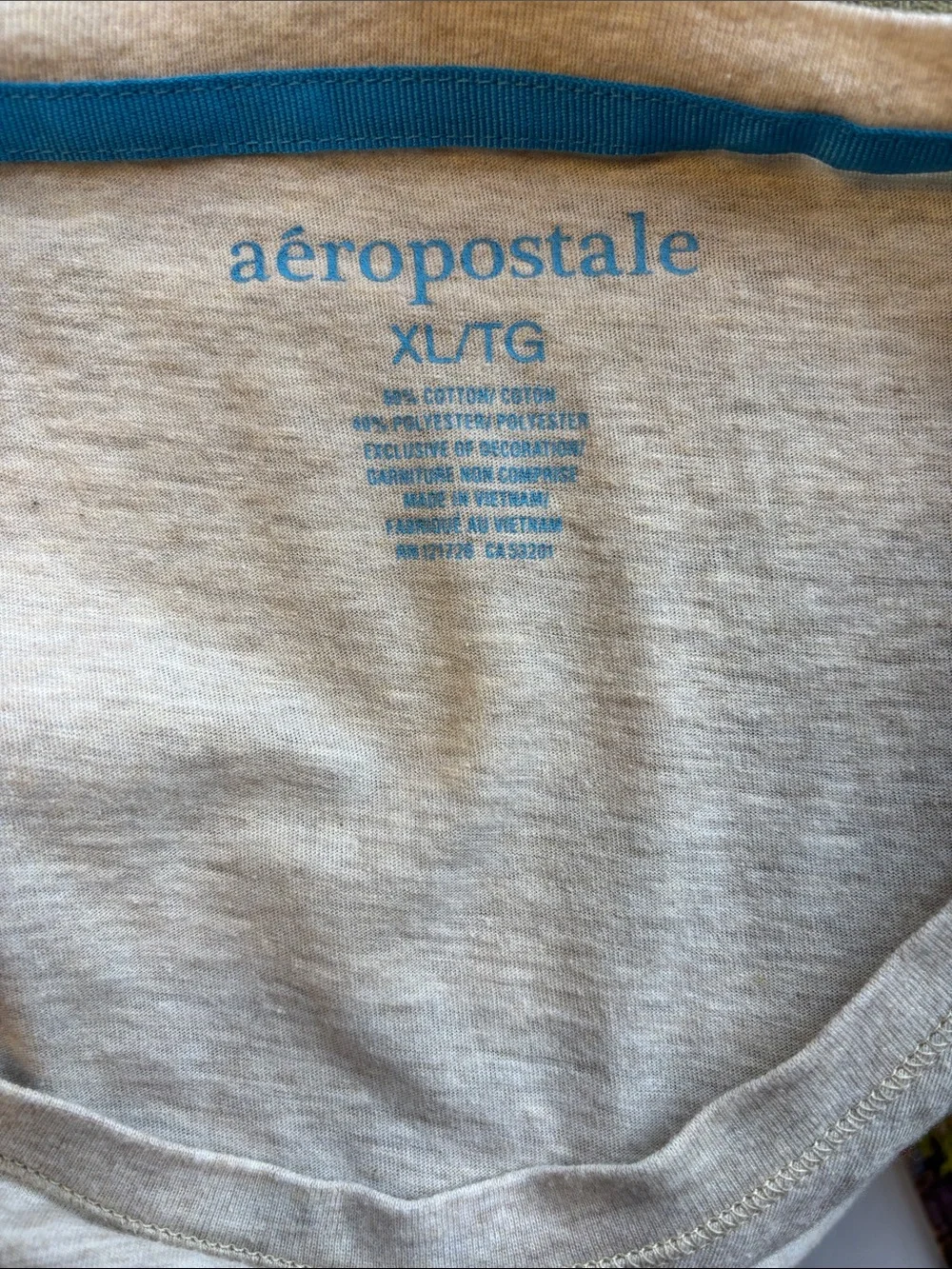 Aeropostale Beige Tee with Blue and Pink Bird Appliqués